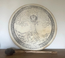 B-Ware Terre Schamanentrommel Tree of life Ziege bedruckt rund 50cm mit Schlägel