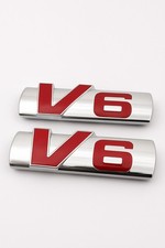 2X 3D V6 KFZ Metall Auto Aufkleber Badge Logo Emblem Sticker Silber Rot