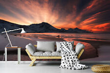 VLIES Fototapete-ABENDROT-(6151ah) Polarkreis Eis Norwegen Nordmeer XXL Wandbild