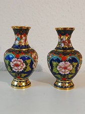 2 Stück Cloisonne Vase Emaille China Asiatika 13cm sehr guter Zustand