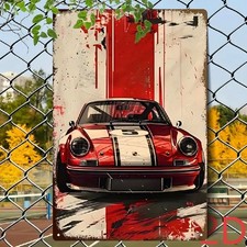 Blechschild Porsche Vintage rot weiß Metallschild TEL3232