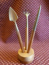 Vintage Bonsai-Werkzeug-Set Messing Teakholz Handarbeit Dänemark ca 1950er Jahre