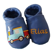  Lederpuschen Krabbelschuhe Lauflernschuhe Baby Handmad personalisiert Eisenbahn