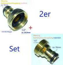 2er Set 1/2" Messing Gartenschlauch Gewinde Adapter Anschluß weiblich + männlich