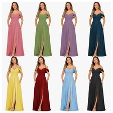 Brautjungfernkleider Lange V-Ausschnitt Ballkleider A Linie Abendkleid