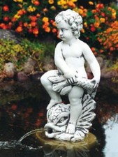 Junge mit Fisch (S199) Wasserspiel Gartenfiguren Skulptur Statue Steinguss 83 cm