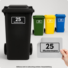 Mülltonnen Aufkleber Hausnummer & Name • 1–4er Set (je nach Auswahl)