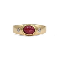 Rubinring ◆ Gelbgold 750 18 Karat ◆ 1 Rubin Cabuchon Rot ◆ 2 Diamanten 0,04 ct.