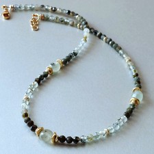 ✨balirena DAMEN HALSKETTE PREHNIT  TRAUBENSTEIN  grün FARBVERLAUF HÄMATIT