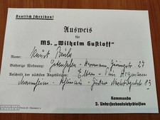 Evakuierten-Ausweis für MS "Wilhelm Gustloff"  +Gotenhafen 1945+