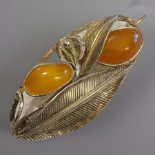 Brosche Jugendstil 925 Silber Anstecknadel Bernstein Butterscotch