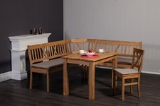 Truheneckbankgruppe 194x154x90 cm Wildeiche massiv geölt / Bezug grau Essgruppe
