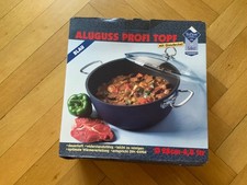 Aluguss Bräter Kochtopf mit Glasdeckel  6,0 Liter blau Teflon