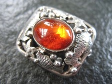 Brosche Silber 835 Georg Kramer Fisch Seestern Dekor mit Bernstein 