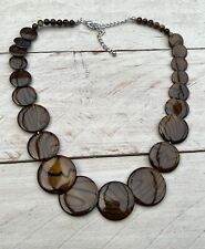 Halskette Collier Perlmuttkette, Perlmutt Muschel runde Scheiben braun schwarz 