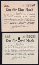 2x Bremen: 1 + 2 Mark 1914 -