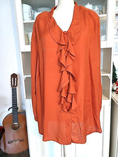 Gino Lombardi Damen Bluse, Seidenbluse, Langarm, Gr.52,XL,Orange, Rüschen,Top
