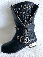 WINTER BIKER BOOTS Stiefel FELL FUTTER Schwarz SILBER NIETEN STRASS TOTENKOPF 39