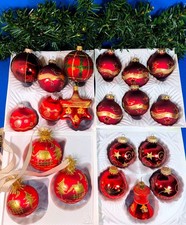 20 Weihnachtskugeln Glocke Herz Glas rot gold bemalt Christbaumschmuck 6 -7 cm