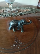 VINTAGE Kleiner Messing Elefant geschwärzt mit erhobenem Rüssel