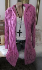 Winter Cardigan Strickjacke Jacke Kapuze Vintage Grob Zopfmuster Beere 36-40