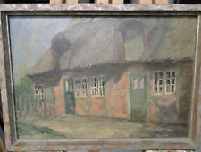 Ölbild mit Rahmen , Sander , Hütte . Bauernkate , Reeddach , Nachlass