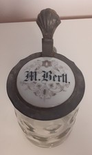 Alter Bierkrug Glaskrug mit Porzellan Einlage