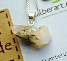 Kettenanhänger Opal Roh Feueropal Bunt Multicolor 3,7 ct 925er Silber Kette 45cm