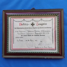 Besitz-Zeugnis Eisernes Kreuz II. Klasse 1. Württembergisches Landsturm-Infanter