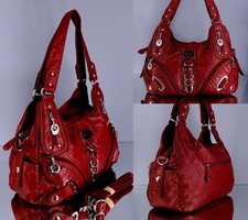 Damen Handtasche weinrot Wochenendtasche Shopper Umhängetasche Außentaschen neu