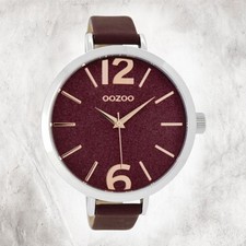Oozoo Quarz-Uhr Damen silber Timepieces Edition 48mm Lederarmband rot UOC9193