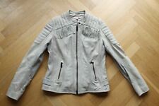 Comma Leder-Jacke Gr.M/38 creme/weiß/beige mit Fransen biker tailliert weich