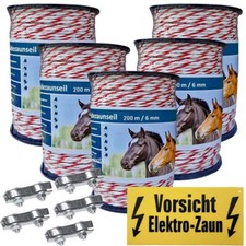 1000 Meter Weidezaunseil  6 mm,5 Niro + 1x CU + Zubehoer  weiss-rot