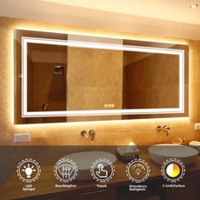 XXL Badspiegel mit ZWEI Beleuchtung Wandspiegel Groß Modern Touch Beschlagfrei 