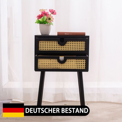 Massivholz rattan nachttisch - massivholz,