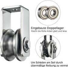 2stk Umlenkrolle Mit 2 Kugellager, Seilrolle Edelstahl Für Seile Stahlseil Neu