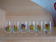 6 Wald Tier Motiv Schnaps Gläser DDR Glas Stamper Kult Bar Zubehör Jagd Vintage 