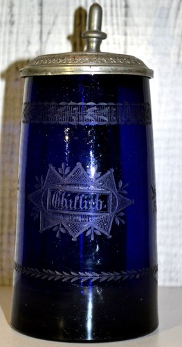 Bierkrug,Kobaltglas,Biedermeie