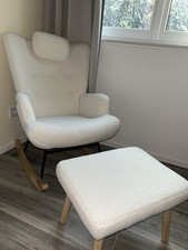 Schaukelstuhl Teddystoff-Optik, Cremeweiß, mit Armlehne