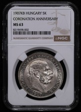 Ungarn Franz Joseph I Krönungstreicher. 5 Korona 1907KB 1907 NGC MS63