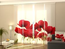 Foto-Schiebegardine Mohnblumen auf Weiß, Flächenvorhang mit Motiv, auf Maß