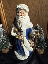 Keramik Weihnachtsmann/Nikolaus Handarbeit blau/weiß Weihnachten Deko Advent NEU