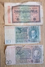Deutsche Banknoten 20er Jahre x3 10 20 & 20000 Mark 1923 & 1929 