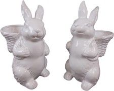 Hase mit Korb weiß Keramik 28