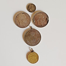 Silber Münz-Anhänger Dänemark - 2 Kronen 1875 + 1888, 5 Kronen 1960 + Grönland