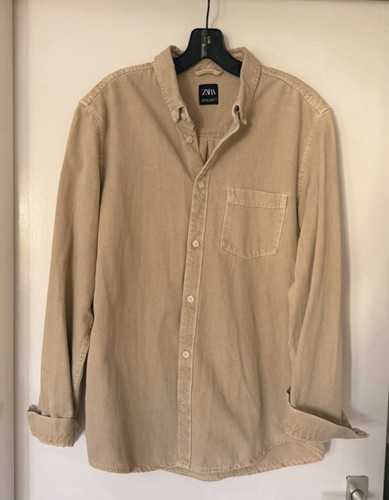 Jeanshemd hemd zara beige - jeanshemd,