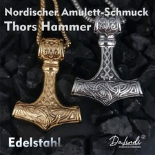Wikingerschmuck Halskette Thors Hammer Edelstahl silber gold, nordisches Amulett