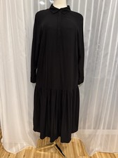 Schwarz lockeres Hemdblusenkleid Lang M Abendkleid Langarmkleid mit Kragen Damen