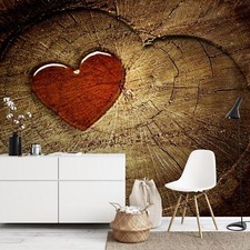 Fototapete Holz Herz Wohnzimmer Schlafzimmer Braun Rot Vlies Tapete 9013c