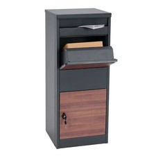 B-Ware Paketkasten MCW-G80, Paketbox Größe L verzinkt anthrazit,Holzoptik dunkel